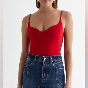 Express Body Contour High Compression Sweetheart Neckline Bodysuit Red XS